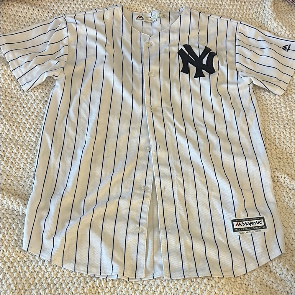 Majestic Yankees Navy and White Striped Baseball Jersey